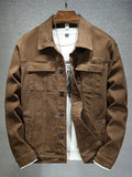 Coffee men’s denim button-up jacket with chest pockets and button front