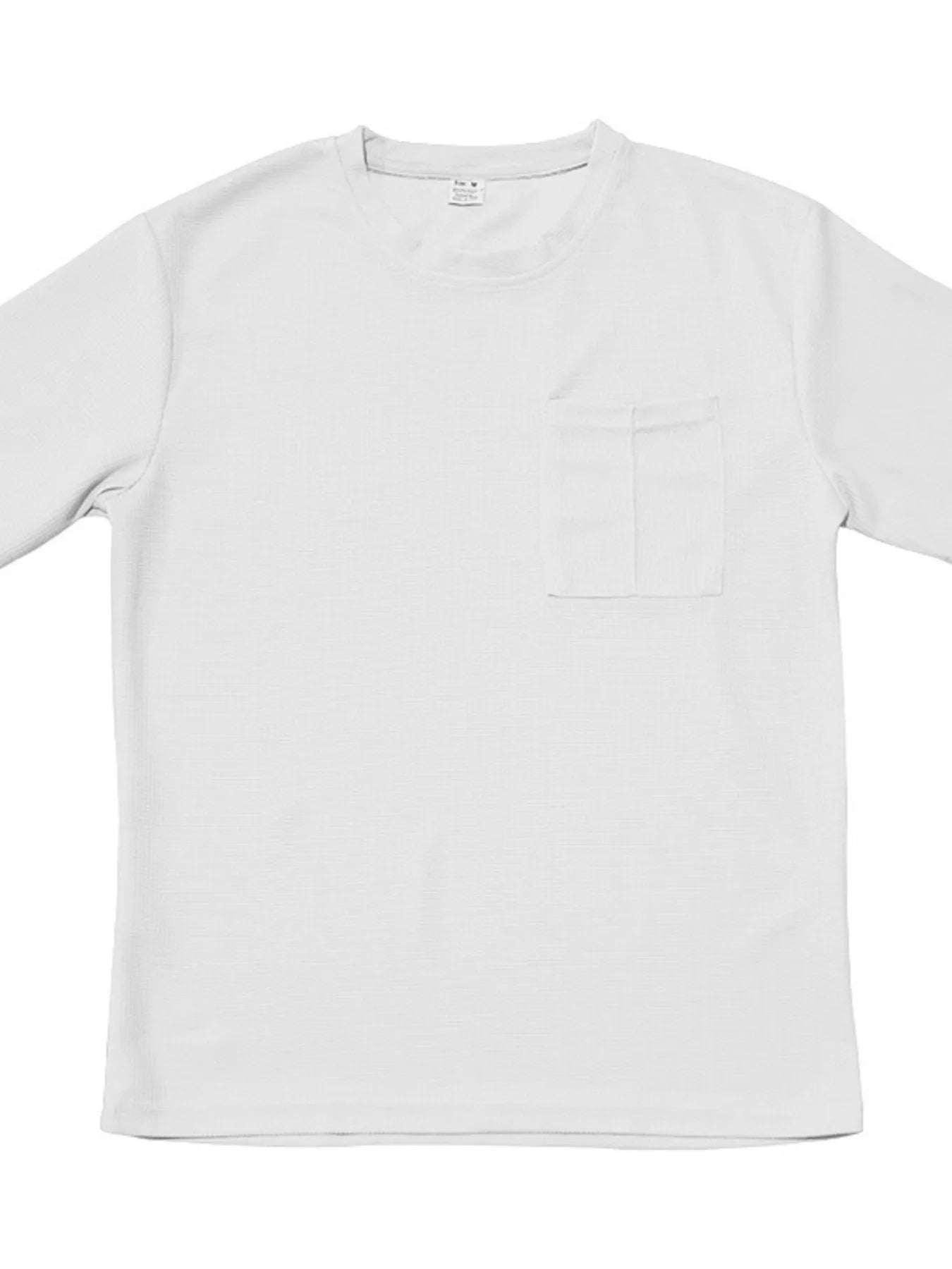 Men's white short-sleeve round-neck T-shirt with chest pocket