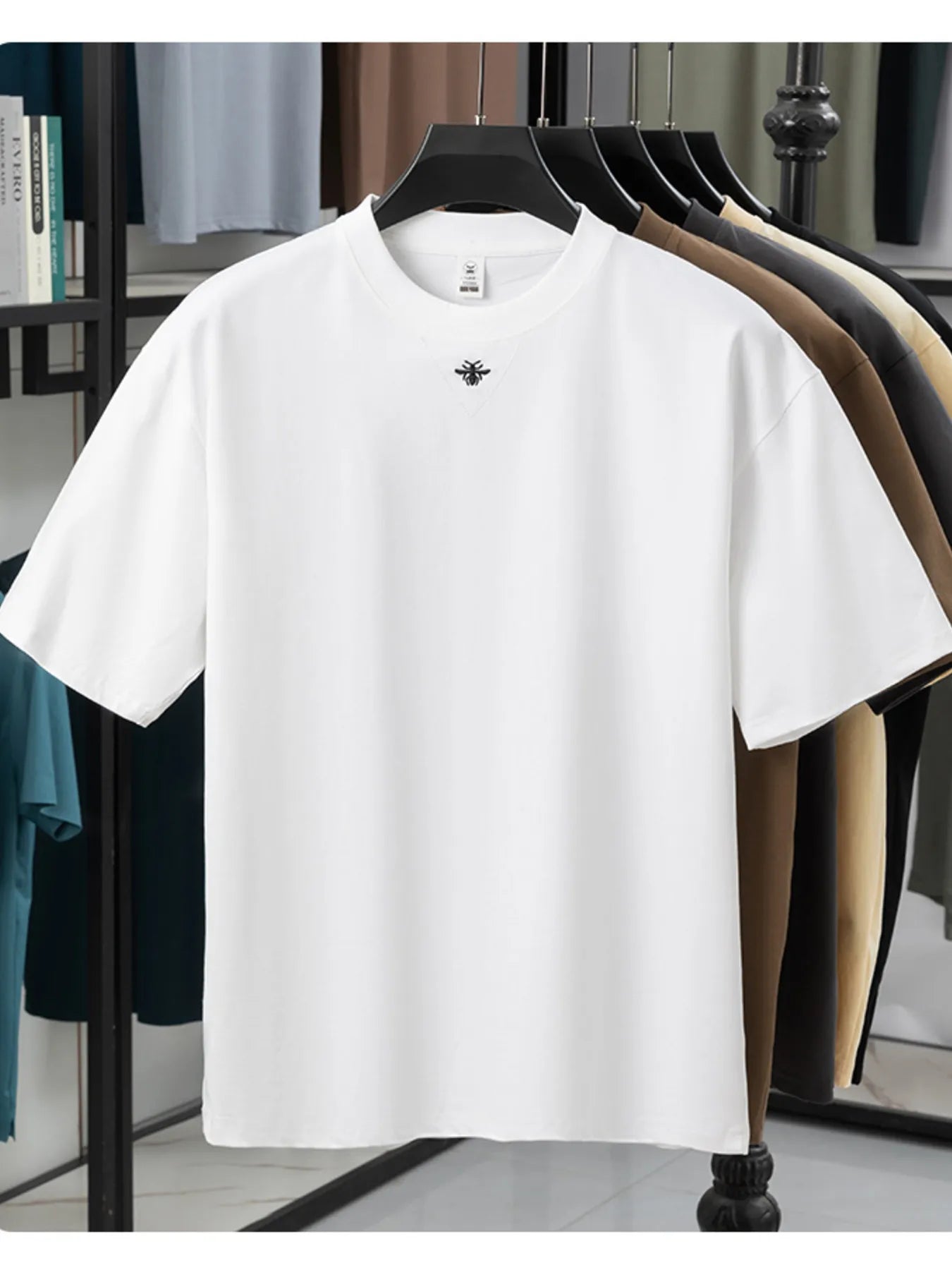 Men's crew neck short-sleeve T-shirt, white, small chest logo