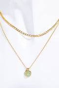 Gold-plated chain necklace with round green aventurine pendant centered