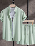 Mint green ribbed short sleeve shirt with matching elastic waist shorts