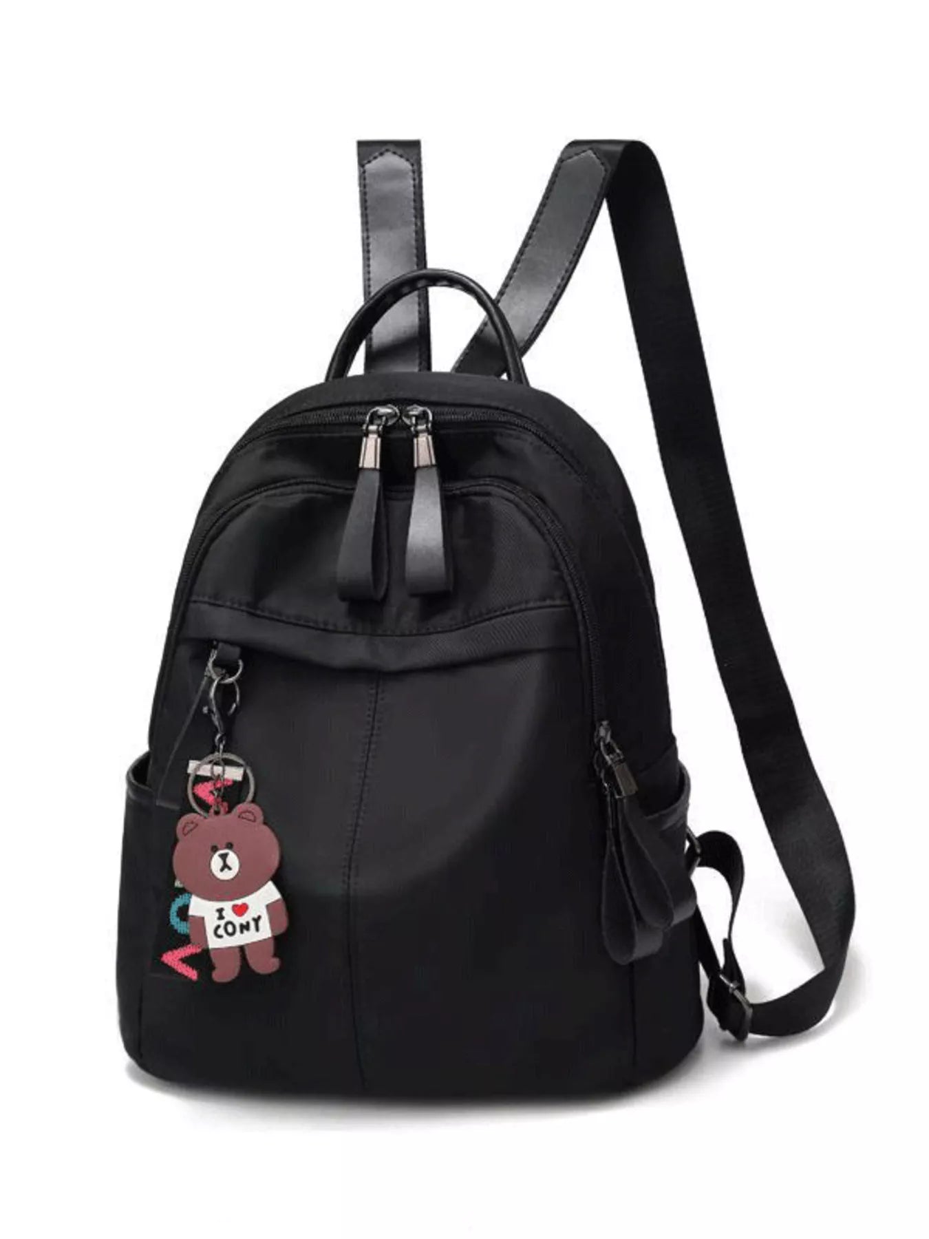 Cedar & Moore Mini lightweight nylon backpack in black with dual zippers and adjustable straps