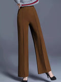 High-waisted wide-leg pants in dark brown, wide straight legs with smooth front and structured waist