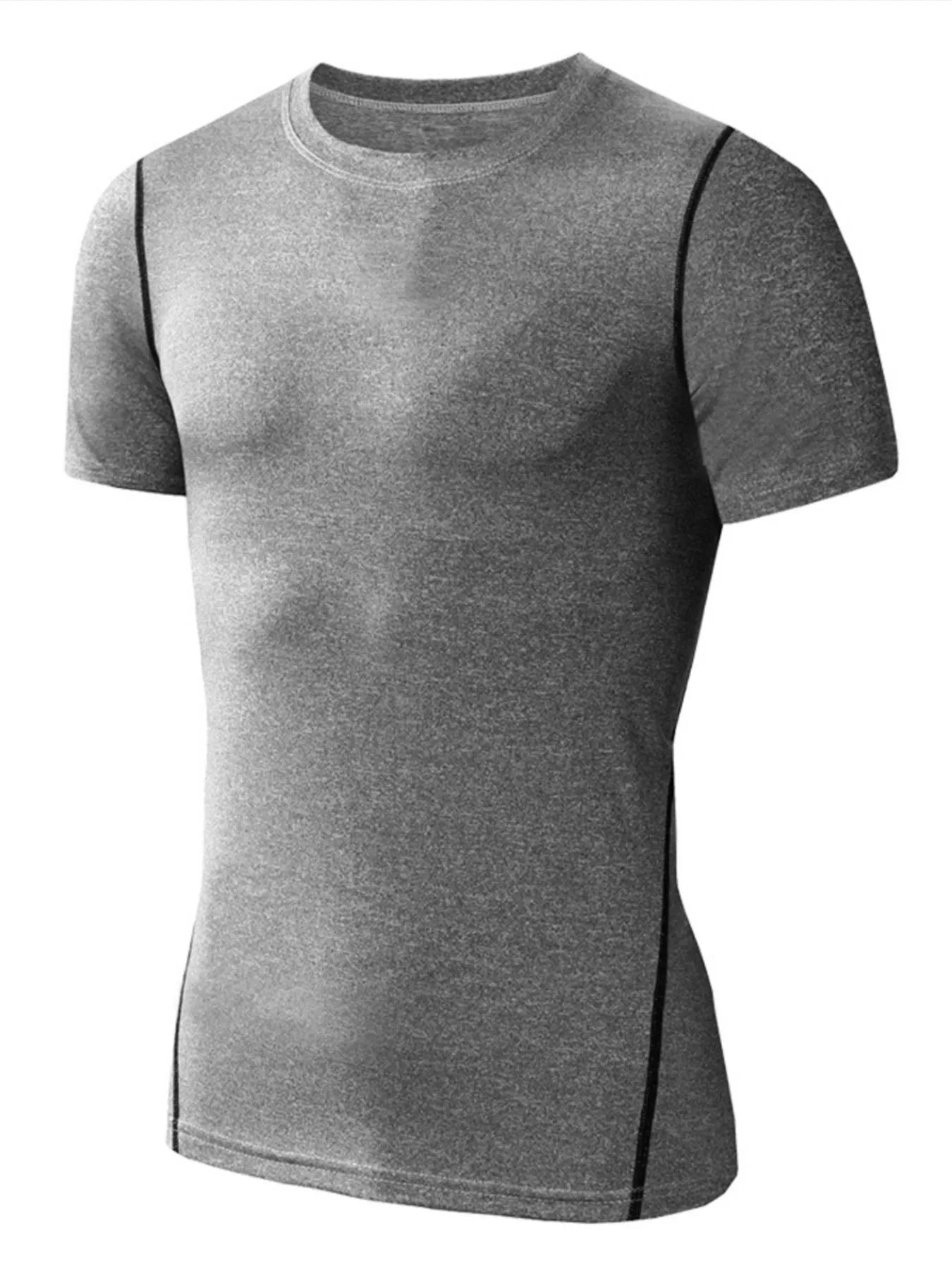 Moisture-wicking athletic T-shirt, heather gray short sleeves and crew neck