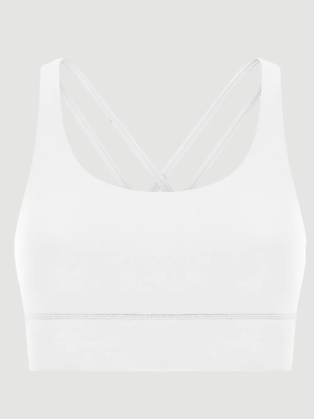 White scoop-neck active tank top with crisscross strap neckline detail