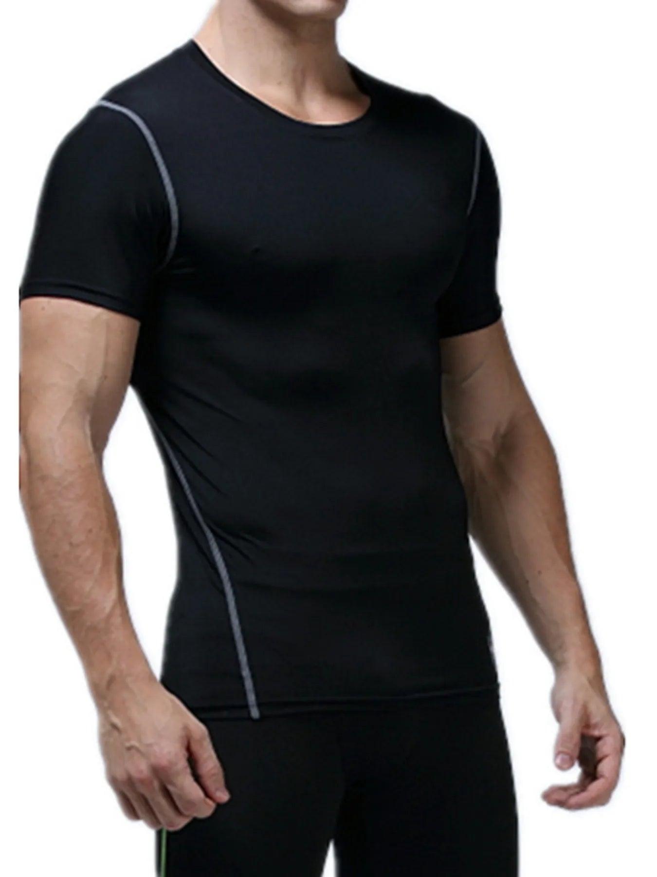 Men's moisture-wicking athletic T-shirt, black with light gray piping