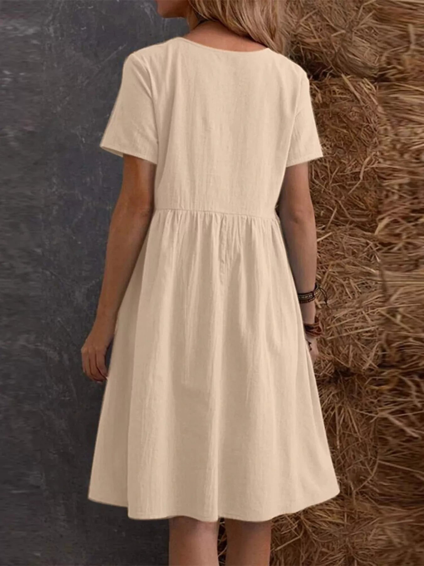 Cedar & Moore Full Size Casual Loose Fit Tiered Ruffle Hem Dress Plus Size, cream color back view