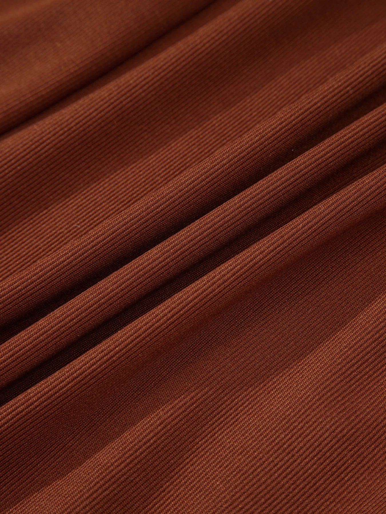 Frill Tiered Long Sleeve Mini Dress rust ribbed knit fabric close-up