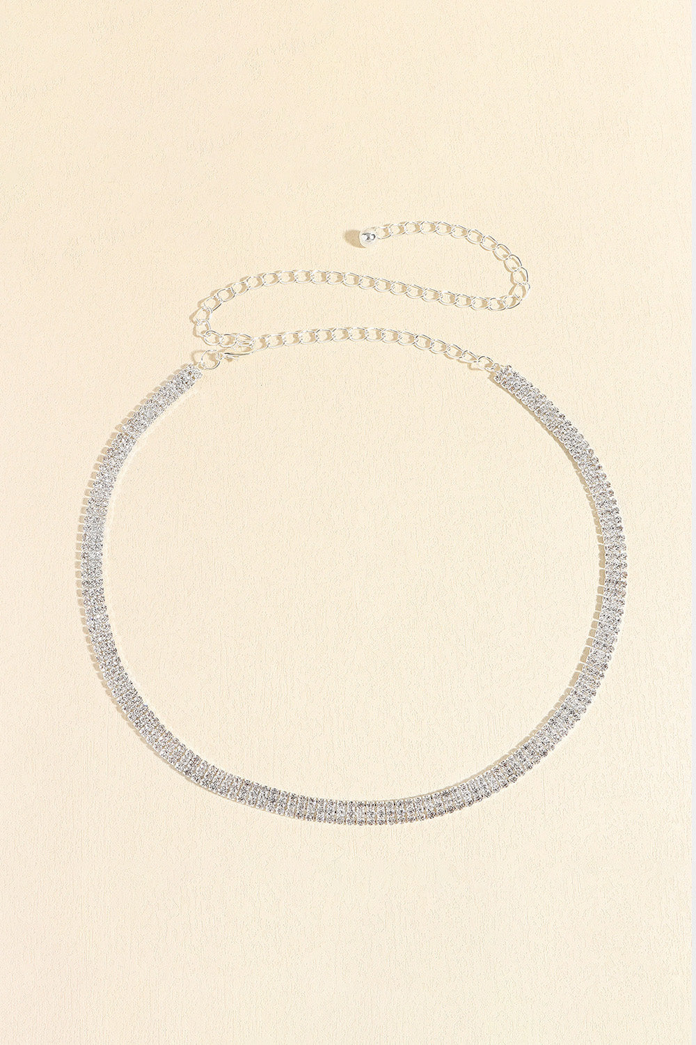 Silver-toned rhinestone alloy belt, circular studded chain band