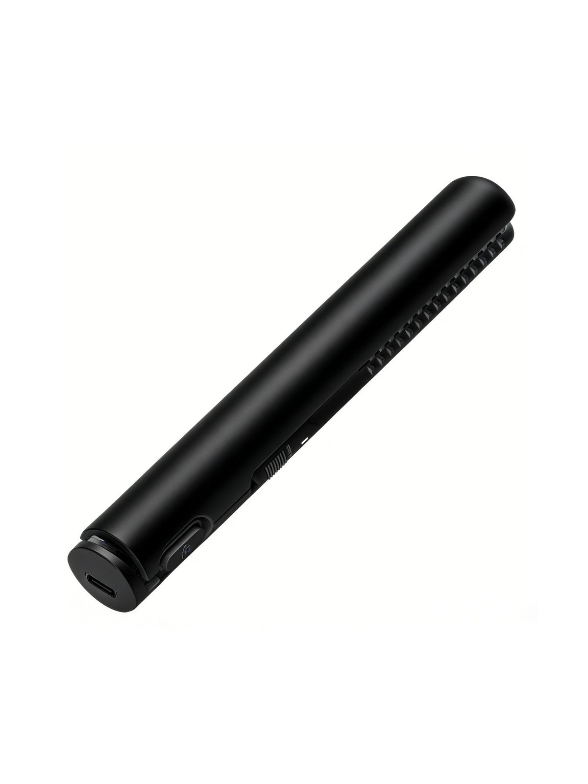 Compact cordless hair straightener-curler set, black ridged barrel