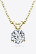 Gold-tone pendant necklace with round moissanite stone centerpiece and link chain