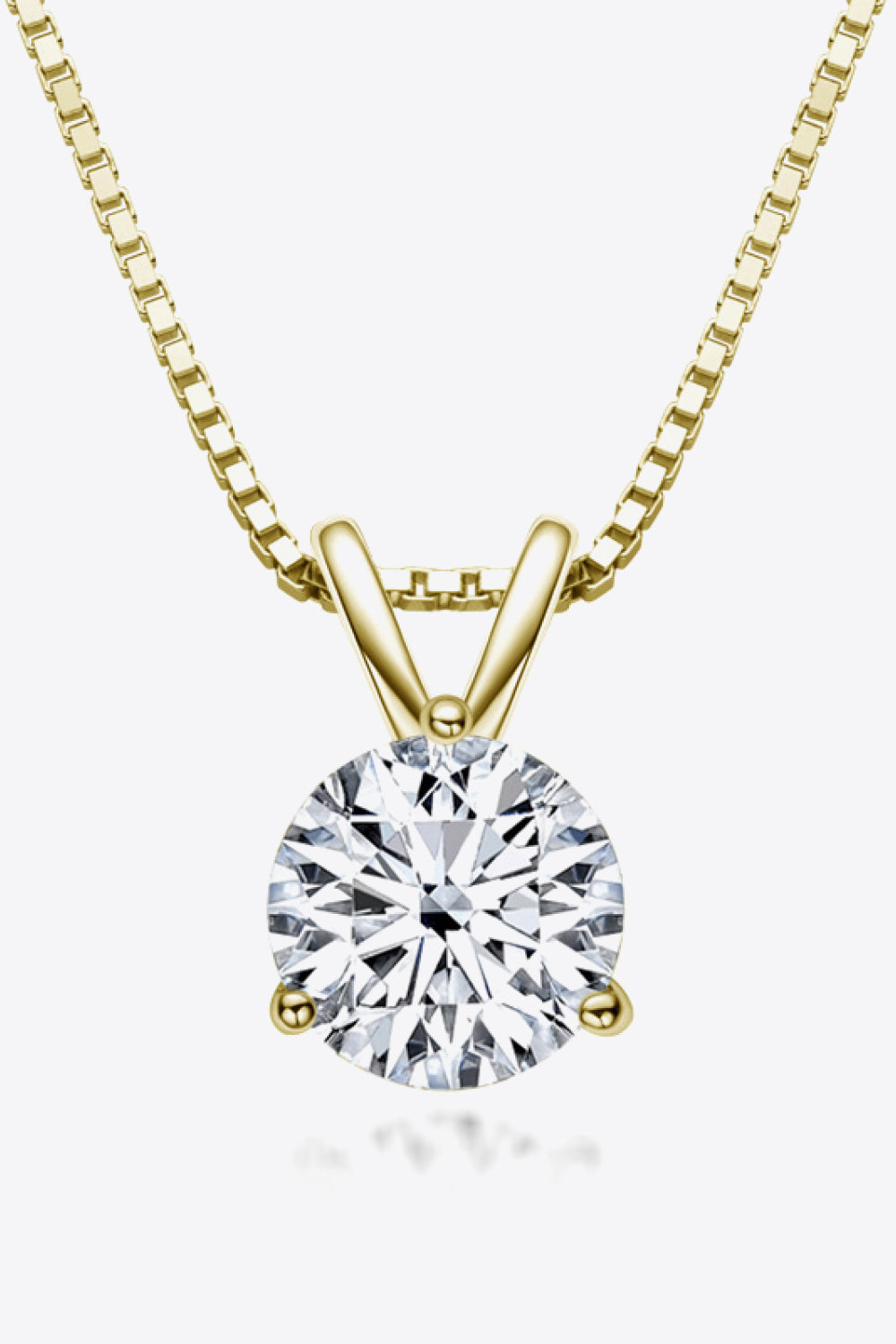 Gold-tone pendant necklace with round moissanite stone centerpiece and link chain