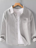 Men's plus size long-sleeve button-up shirt, light gray, chest pocket and button front