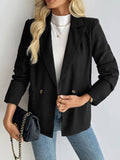 Black lapel-collar long sleeve blazer with gold button details