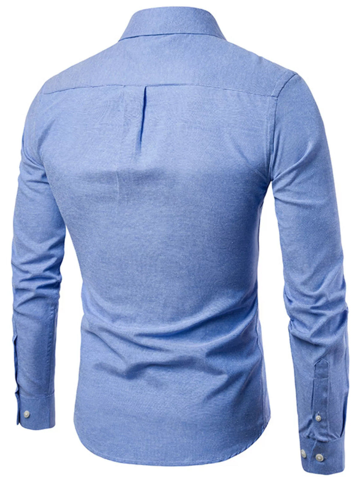 Men's slim fit long sleeve stretch shirt, light blue back view