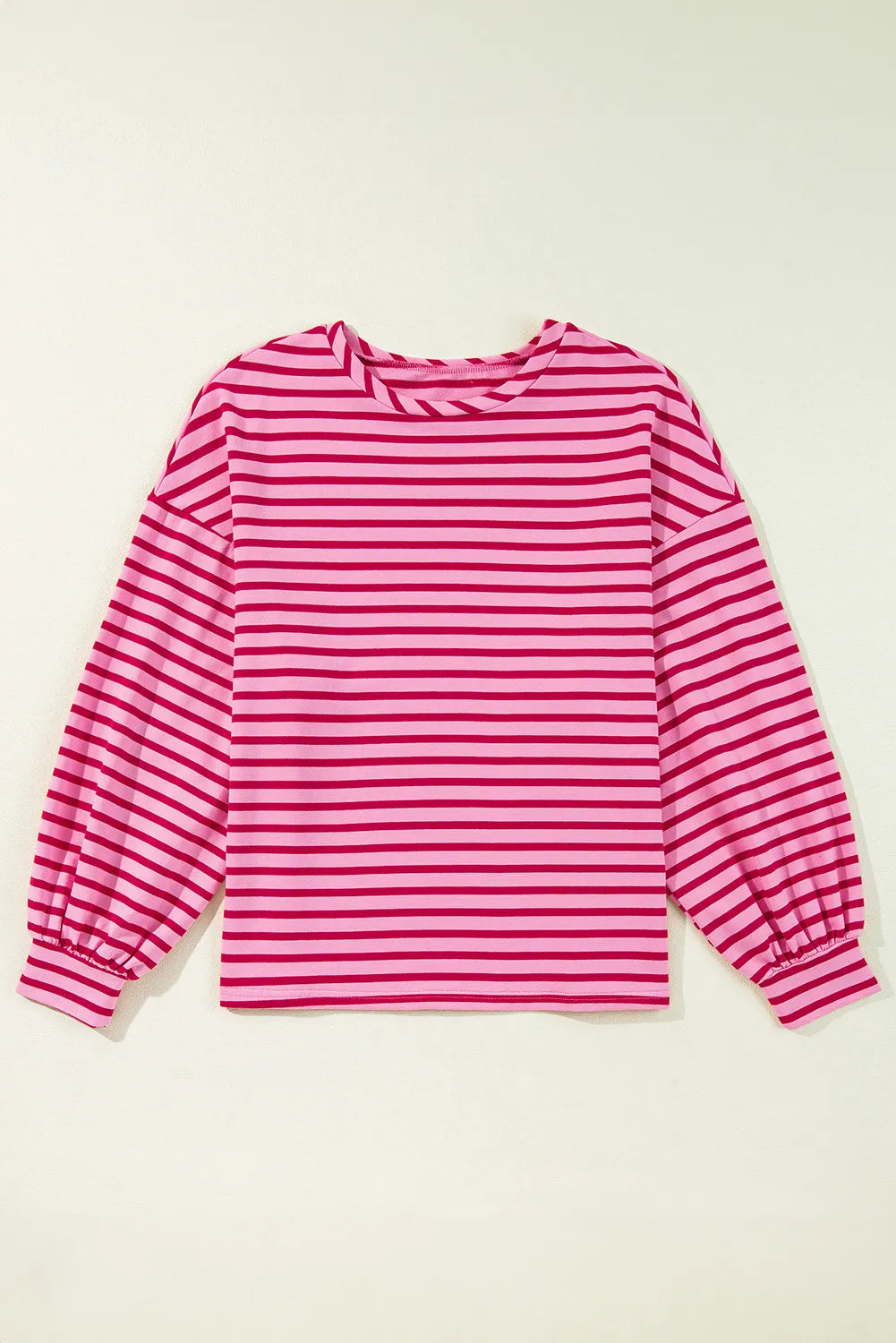 Fuchsia pink striped sweatshirt with round neck, long sleeves