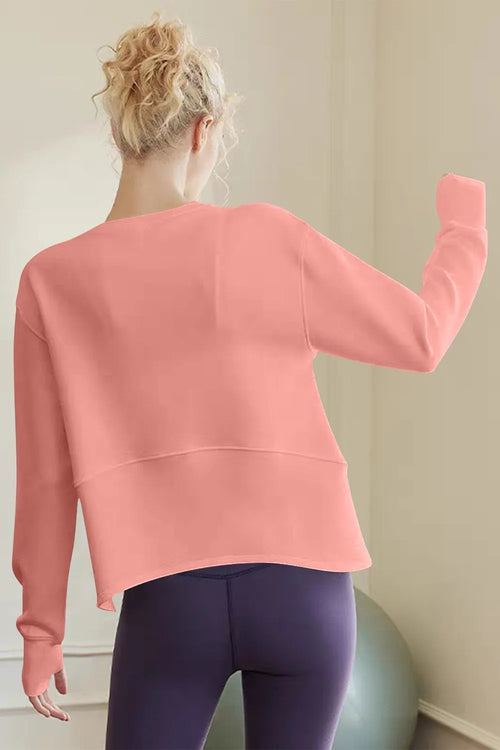 Sherbet pink round-neck long-sleeve sweatshirt, back view