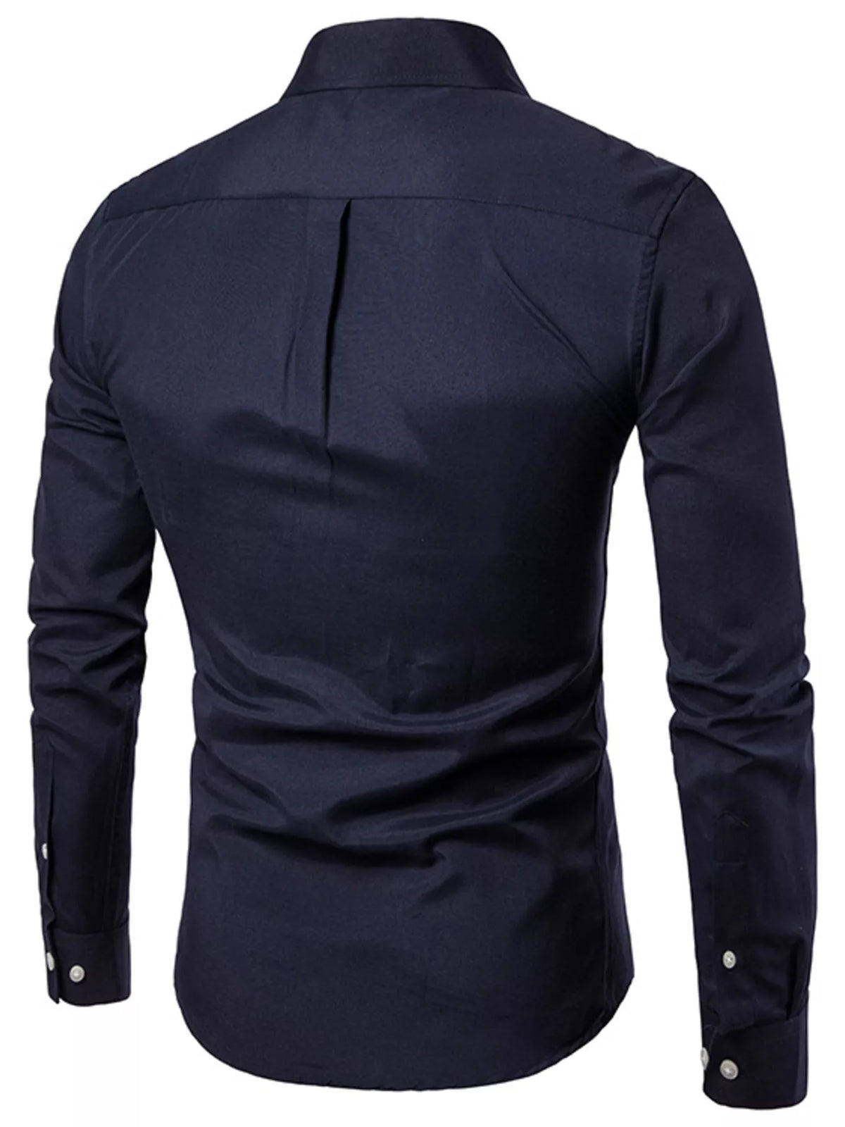 Men's slim fit long sleeve stretch shirt, black back view