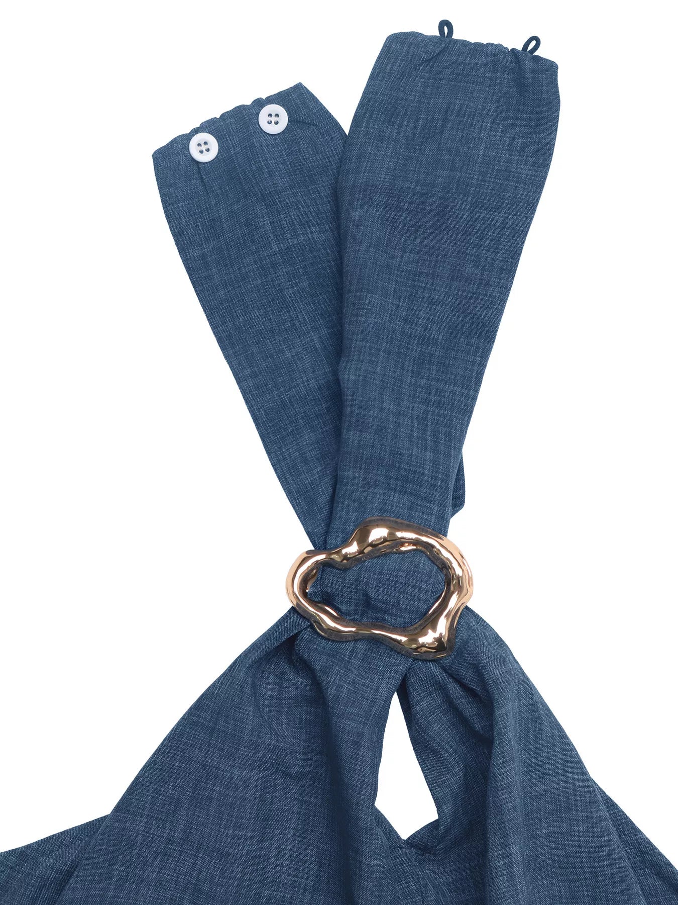 Blue halter neck top and wide-leg pants set with button detail and ring tie