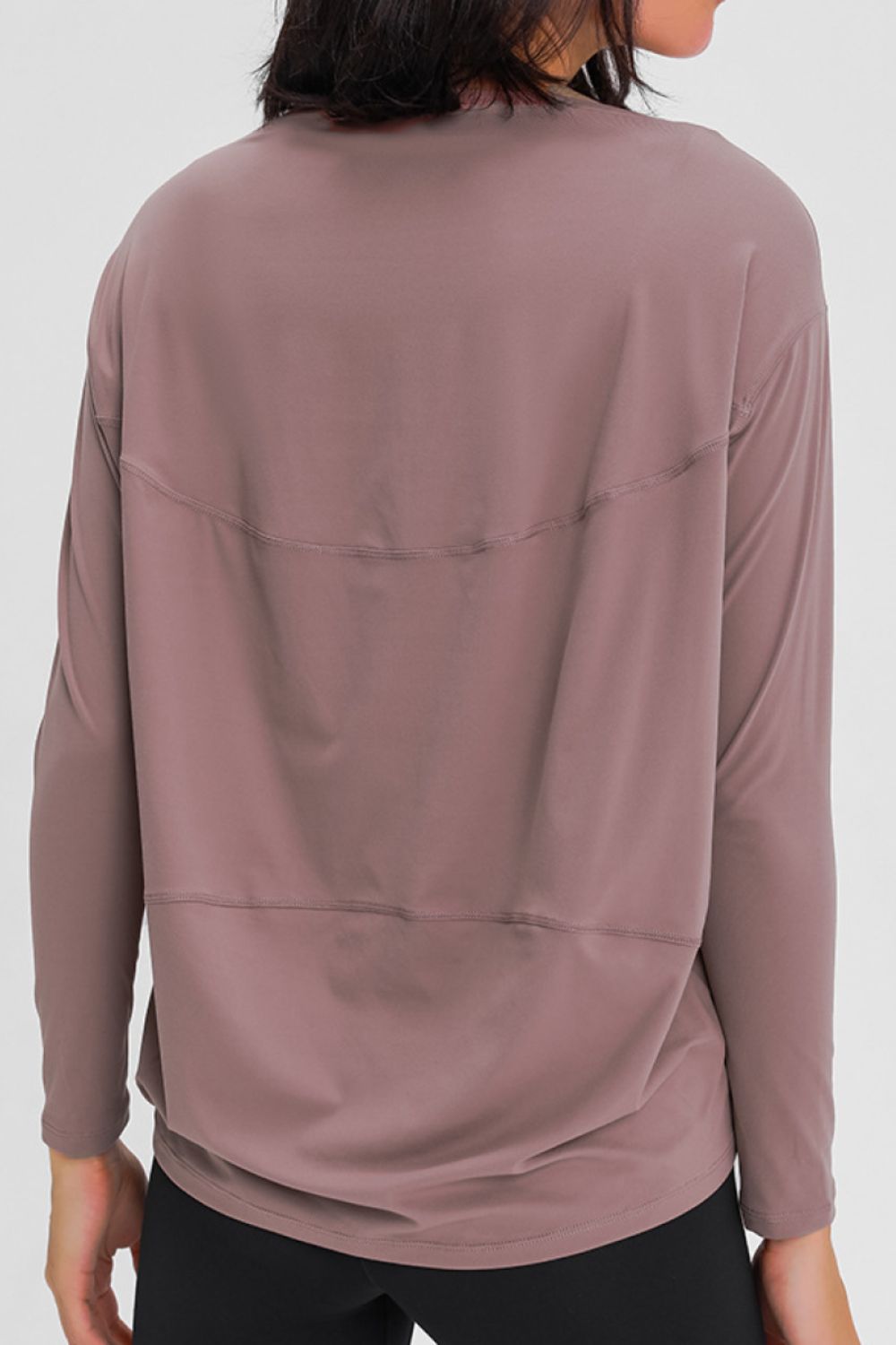 Mauve loose fit active top, long sleeves with back yoke seams