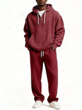 Rust red waffle knit hoodie and jogger pants set for men, hood with drawstrings