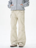 Wide leg cargo pants, off-white with cargo flap pockets