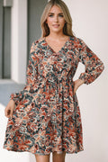 Printed V-neck mini dress with long sleeves, paisley multicolor print and gathered waist