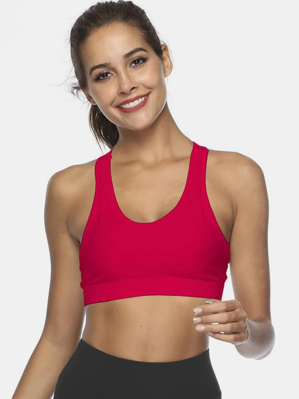 Red cutout scoop neck active tank, sleeveless scoop neck sports bra style