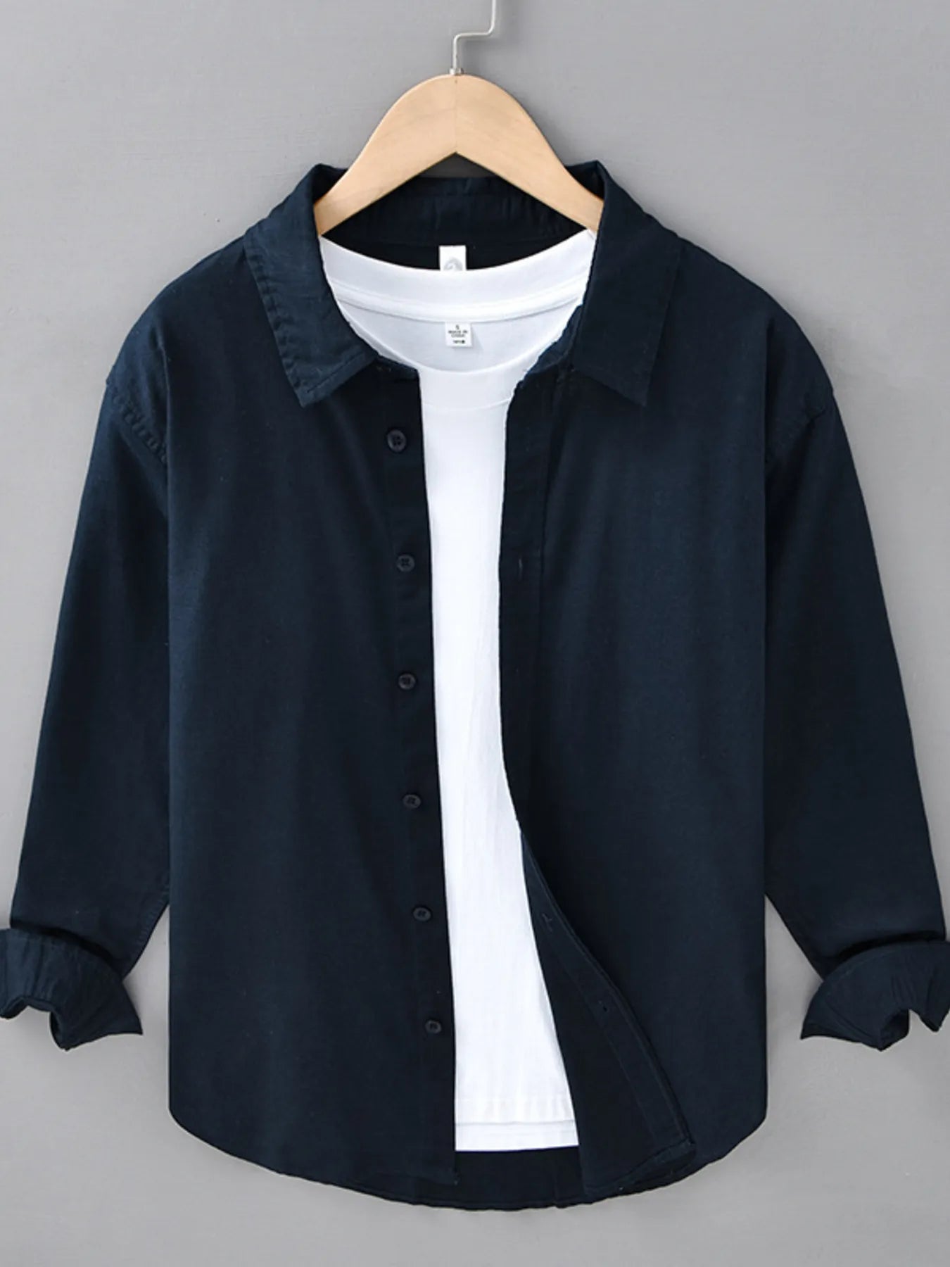 Men's plus size button-up long sleeve shirt, dark navy, front view