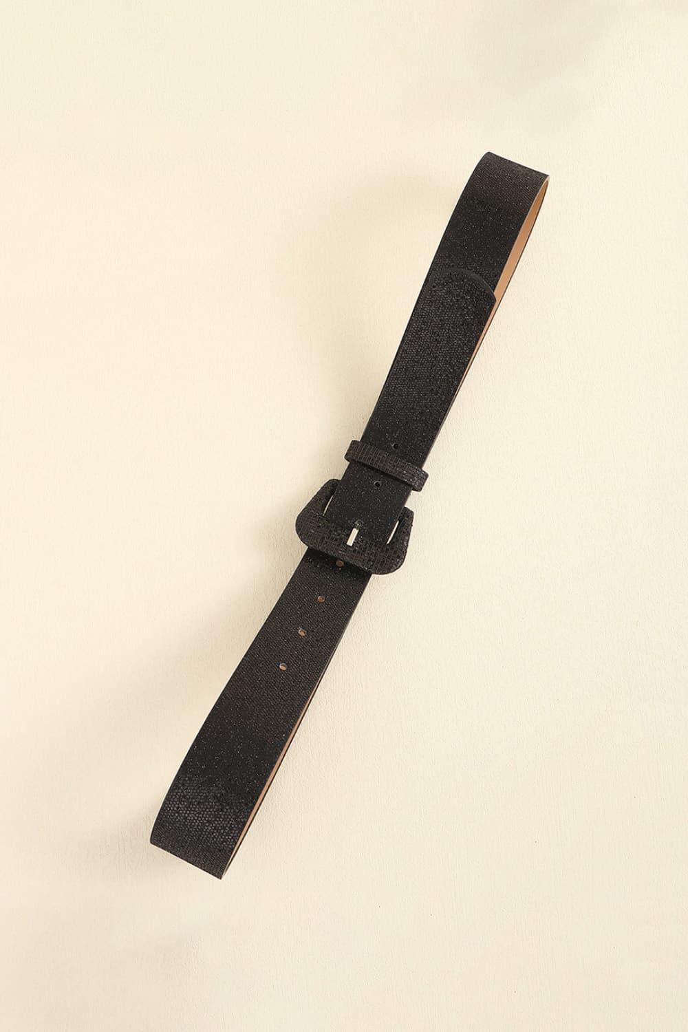 Black glitter vegan leather belt with square buckle and adjustable strap