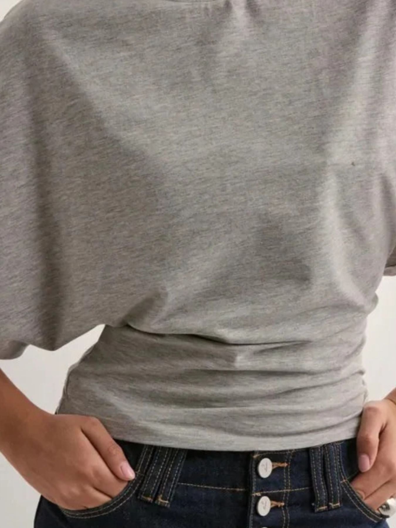 Cedar & Moore Batwing Sleeve Fitted Waist T‑Shirt, gray heather, Trendsi