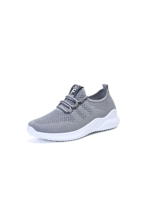 Gray mesh lace-up athletic sneaker with white cushioned sole