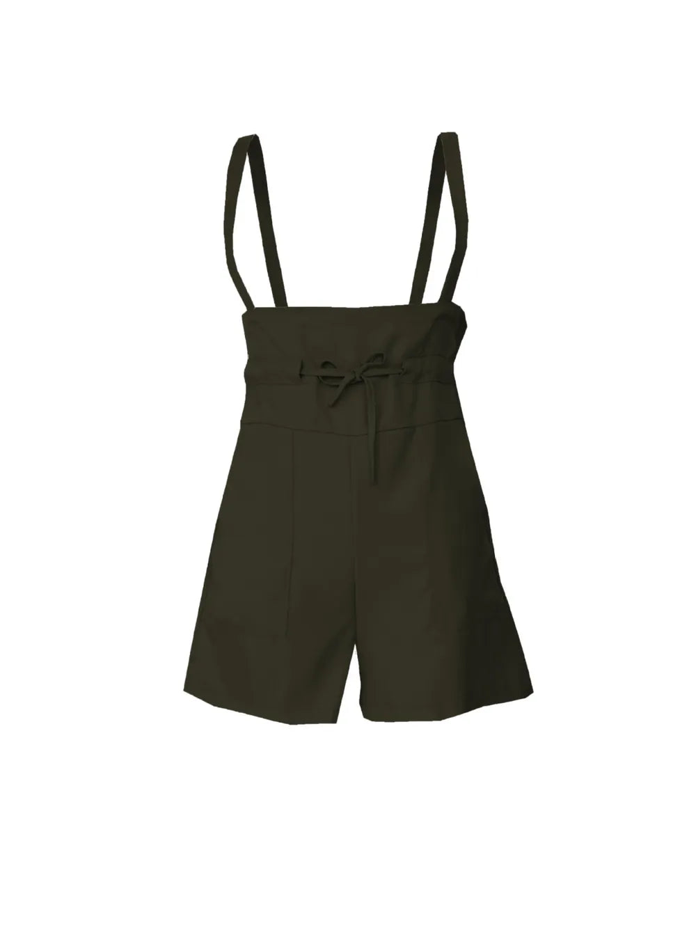 Cedar & Moore Drawstring wide-strap olive overalls with pockets, shorts length, Trendsi.