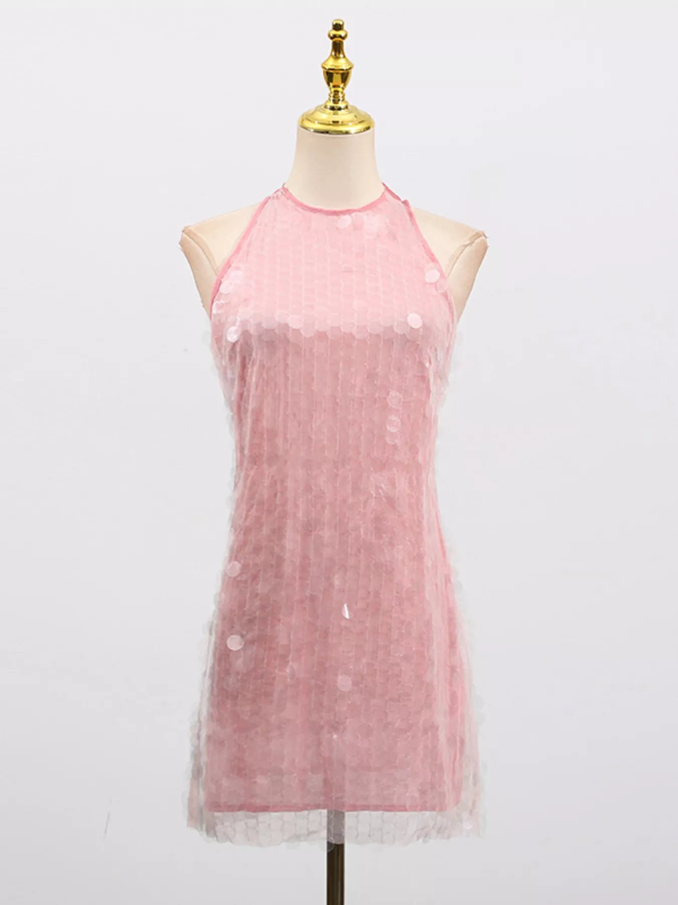 Cedar & Moore pink sequin halter-neck mini dress by Trendsi
