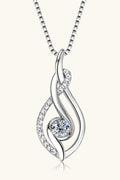 Silver moissanite necklace with double teardrop pendant and round center stone
