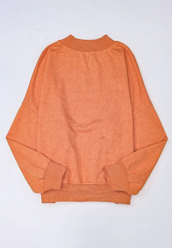 Orange mock neck dropped-shoulder sweatshirt with ribbed cuffs and hem