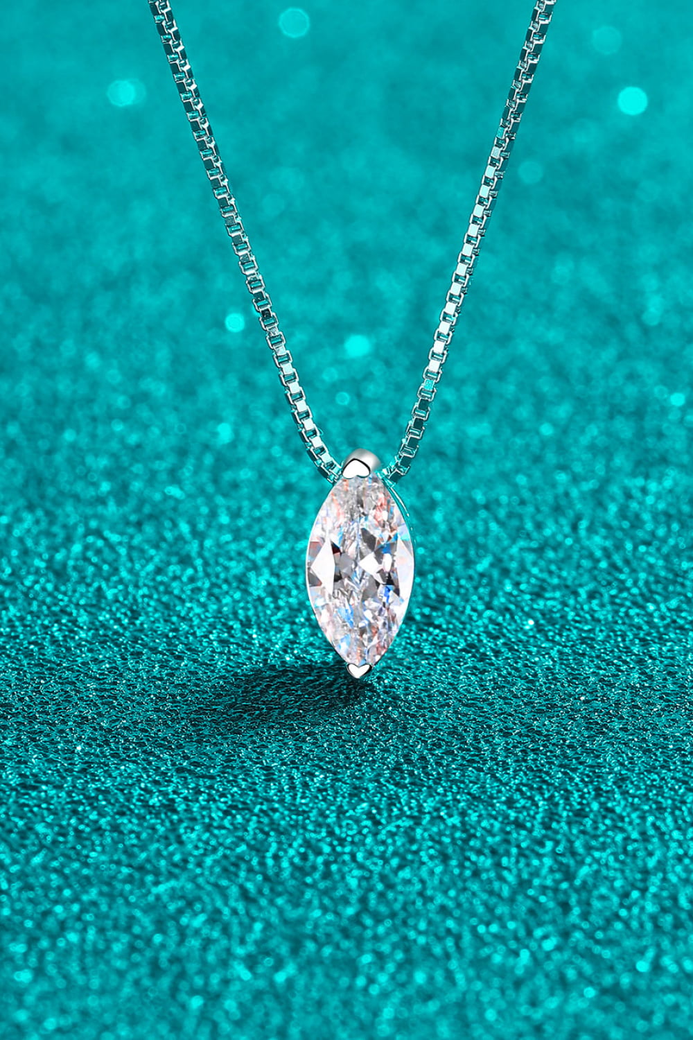 Sterling silver moissanite pendant necklace with marquise center stone and link chain