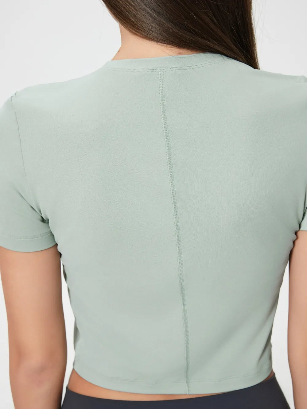 Women’s active t-shirt, sage, back seam center, short sleeves, round neck