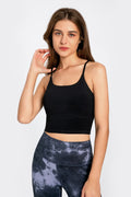 Black crisscross-back scoop neck sports cami, wide tank straps