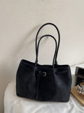 Trendsi Buckle Detail Shoulder Bag, black PU leather, medium