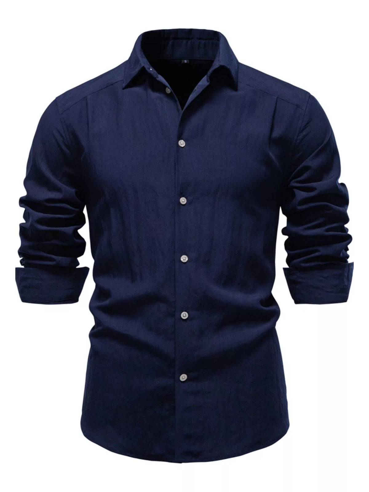 Men's long-sleeve button-front casual shirt, navy blue