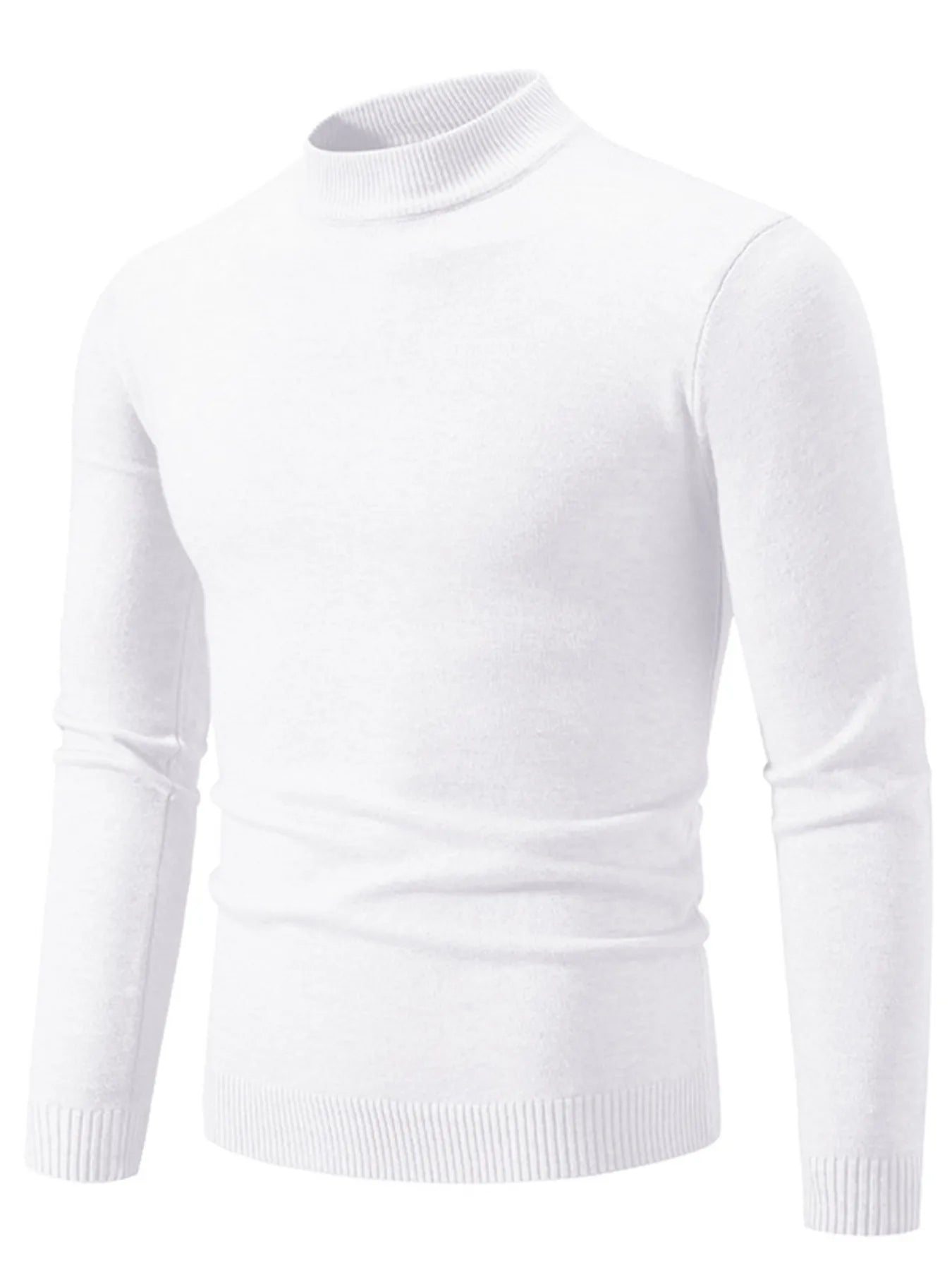 Mock-neck long-sleeve sweater with ribbed hem, white