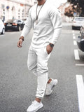 Men's long-sleeve crew-neck top and jogger pants set, white