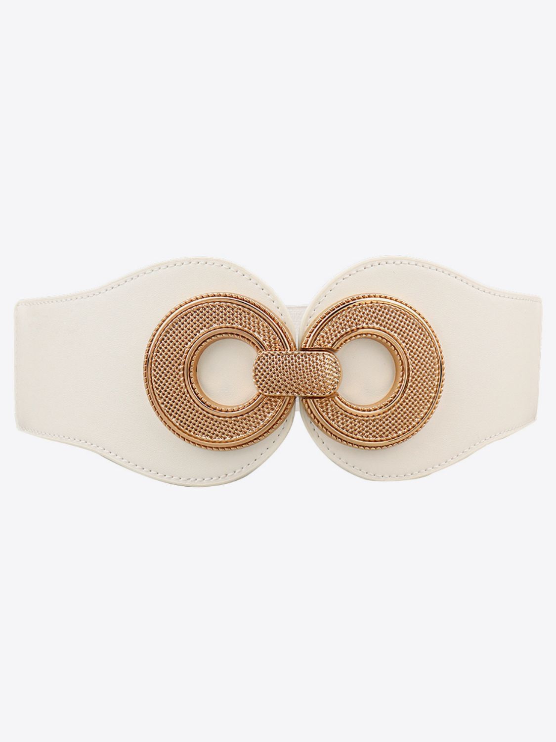 Elastic vegan belt with gold-tone circle buckle, cream strap