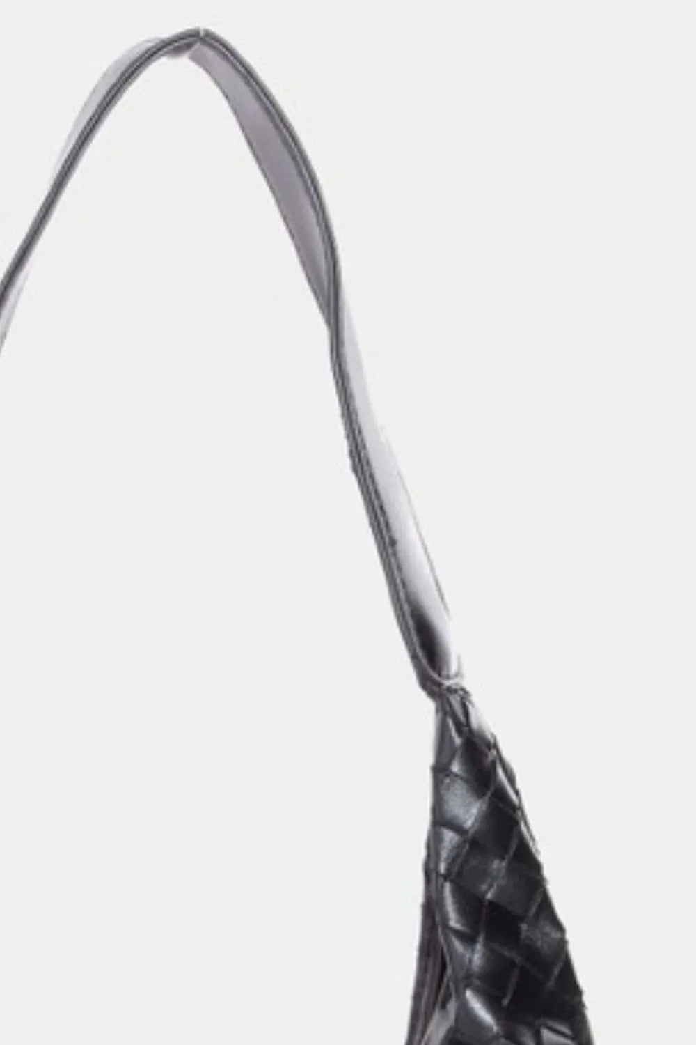 Faux leather tote bag handle with woven texture and dark glossy finish
