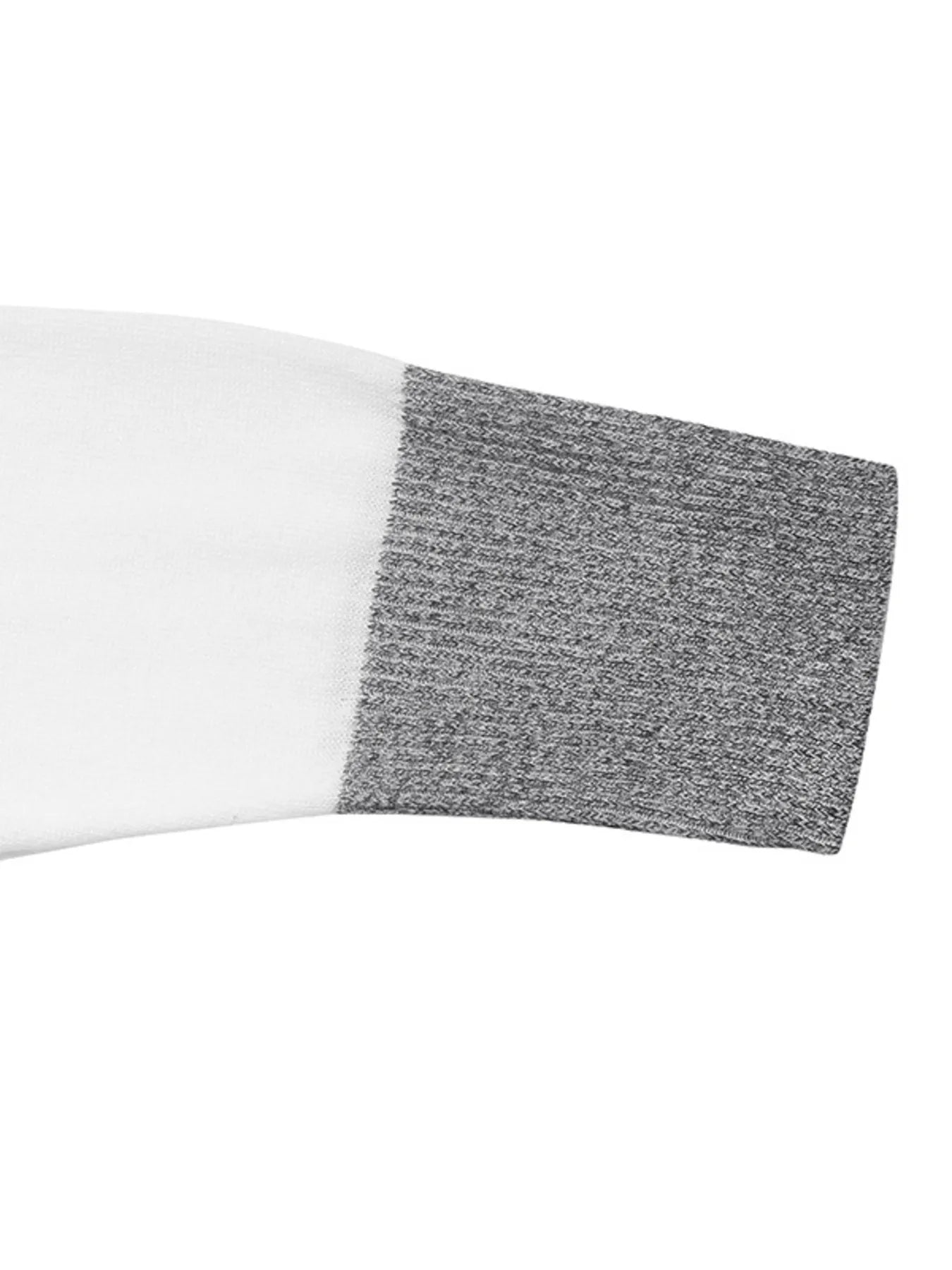 Grey knit sleeve with ribbed cuff and solid white/black color panel detail