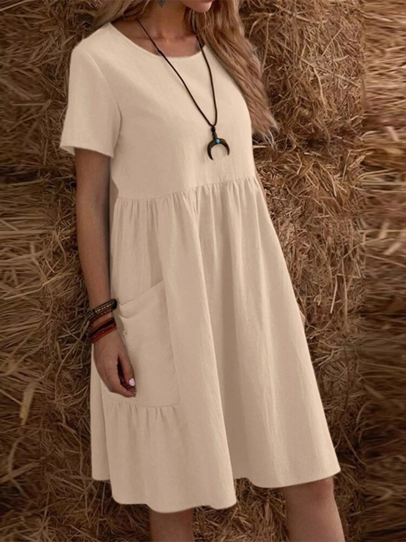 Cedar & Moore dress, ivory full-size casual loose-fit tiered ruffle-hem, plus size