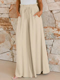 Drawstring wide-leg pants with elastic waist, light tan