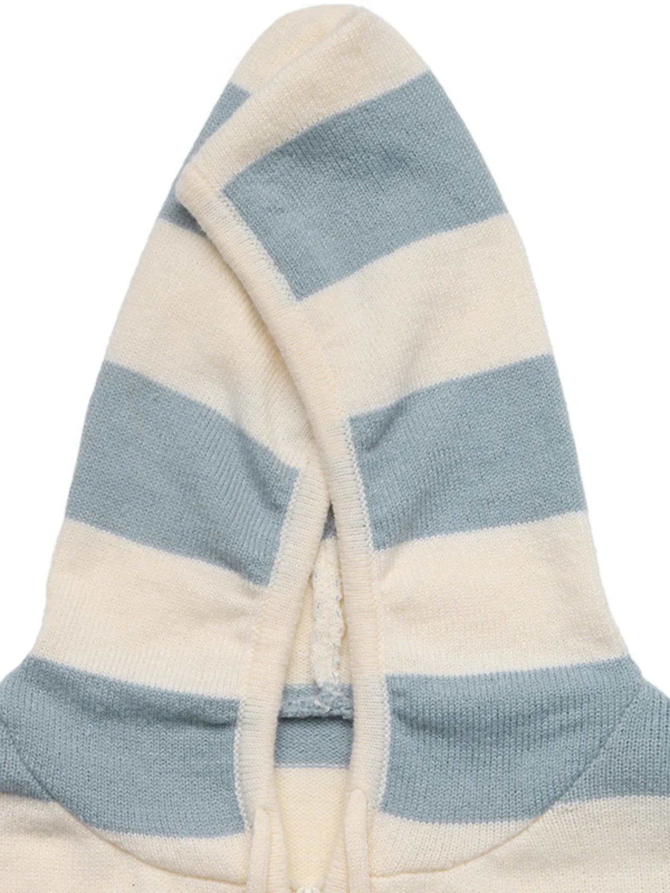 Striped cardigan hood with drawstring and front edge, light blue and cream knit