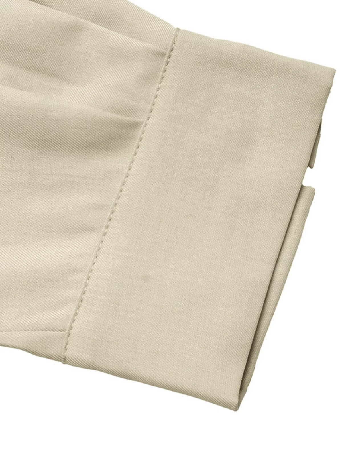 Khaki shirt dress cuff with stitched seam and folded hem detail